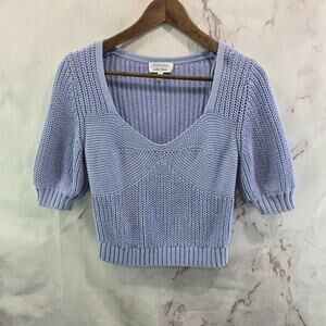 & Other Stories Sweater Womens Small Light Blue Puff Sleeve Cropped Sweetheart